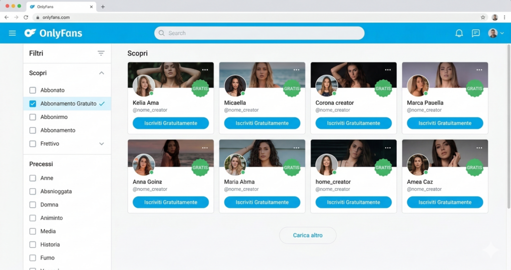 Sezione Discover OnlyFans con profili italiani gratuiti – Creator gratis da seguire in Italia